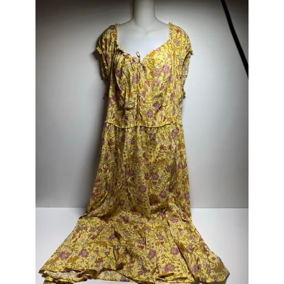 Old Navy Plus Sz 2XL Yellow Floral Midi Dress Cottage Core Peasant Prairie - Picture 9 of 10